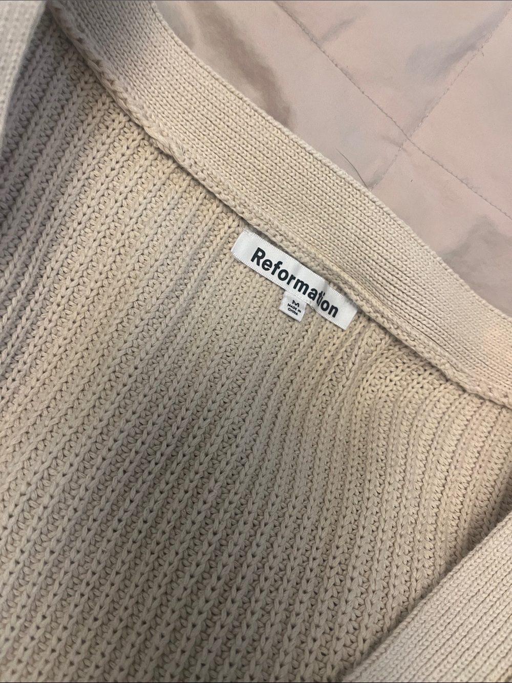 Reformation Beige Ribbed V-Neck Cardigan - Picture 2 of 3